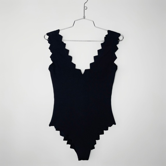 SOLD Marysia Black Maillot V-Neck Scallop Zig Zag One Piece Swimsuit Size Small - Picture 5 of 14